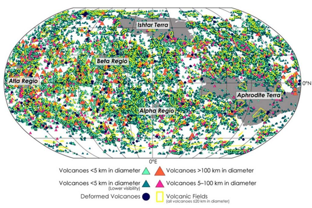 Nuevo mapa de los 85.000 volcanes que hay en Venus